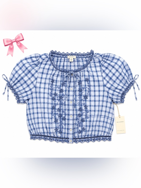 Free Assembly Tops - Free Assembly Plaid Embroidered Peasant Blouse – XL – NWT